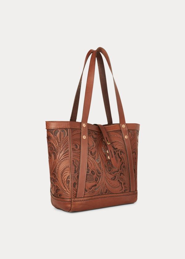 Bolsos De Mano Ralph Lauren Mujer Marrom - Hand-Tooled Leather - RXACE7904